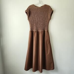 Bohme Maxi Dress Women's L Brown Shirring Bodice Flowy Summer Casual Boho Chic